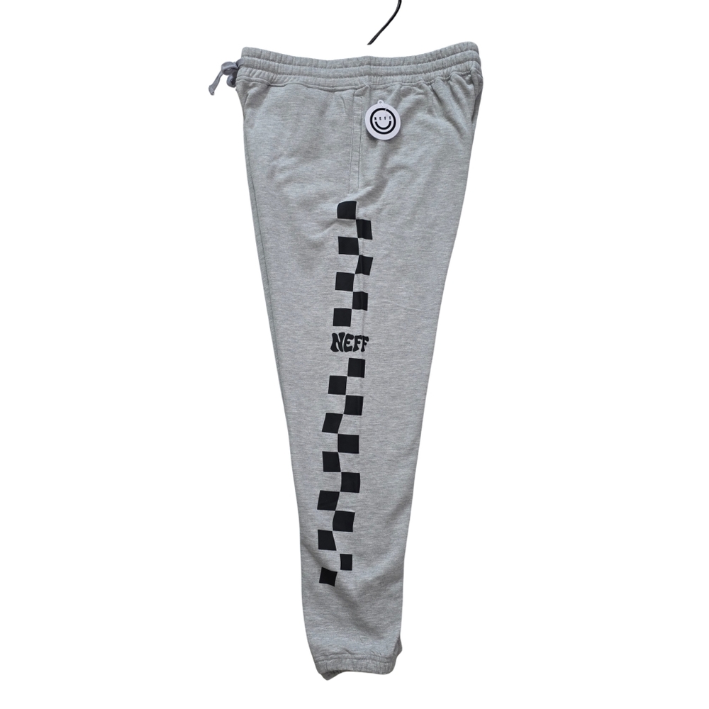 Neff Checkered Side-Stripe Joggers Heather Grey | Men's Size Large